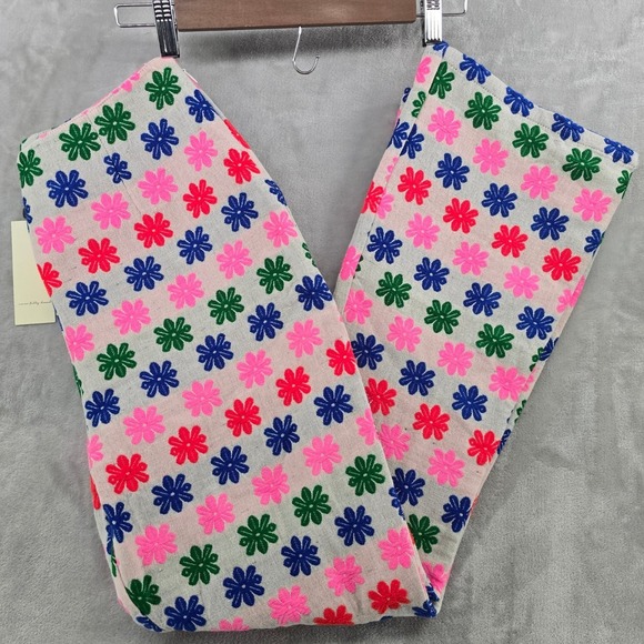 Never Fully Dressed Pants - Never Fully Dressed Women 8 Multi Flower Trouser Pink Blue Embroidered Flare